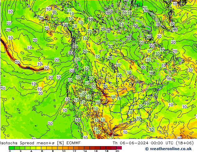 Isotachs Spread ECMWF Čt 06.06.2024 00 UTC