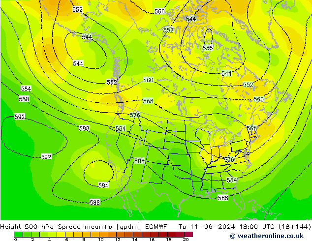 Height 500 hPa Spread ECMWF  11.06.2024 18 UTC