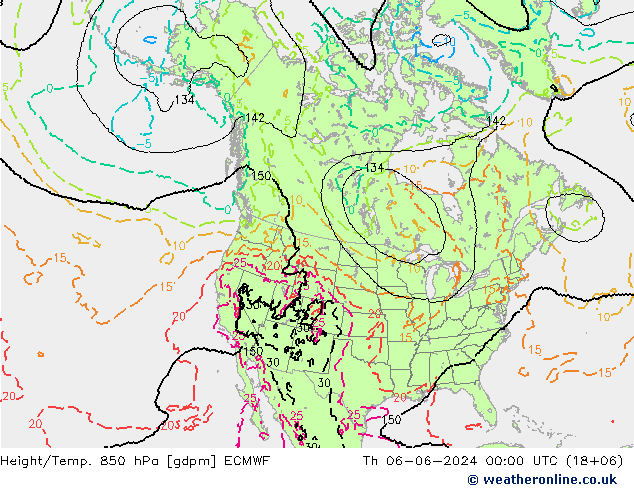 Height/Temp. 850 hPa ECMWF Do 06.06.2024 00 UTC