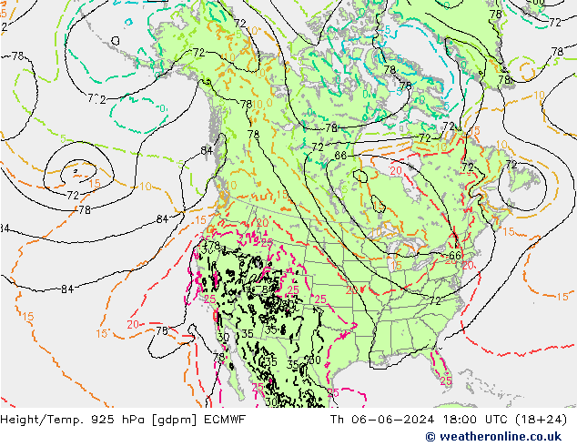 Height/Temp. 925 hPa ECMWF czw. 06.06.2024 18 UTC