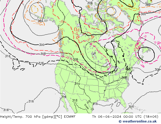 Geop./Temp. 700 hPa ECMWF jue 06.06.2024 00 UTC