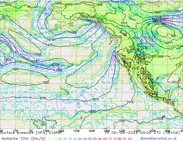 Isotachen (km/h) ECMWF do 06.06.2024 00 UTC