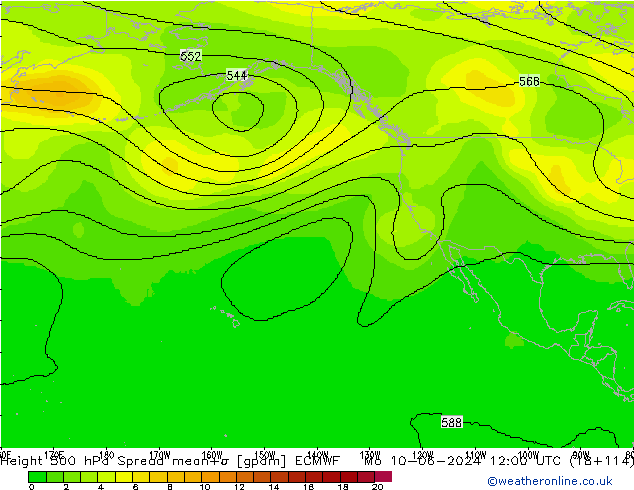 Height 500 hPa Spread ECMWF pon. 10.06.2024 12 UTC