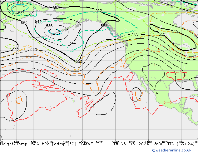 Height/Temp. 500 hPa ECMWF Qui 06.06.2024 18 UTC