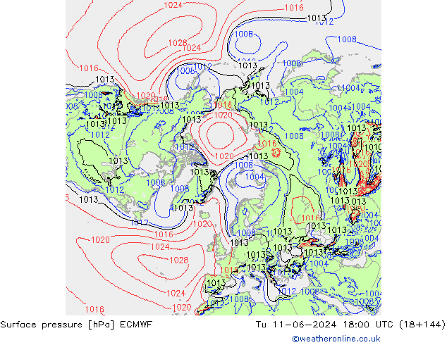 Atmosférický tlak ECMWF Út 11.06.2024 18 UTC