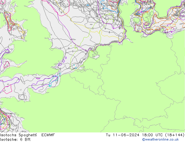 Izotacha Spaghetti ECMWF wto. 11.06.2024 18 UTC