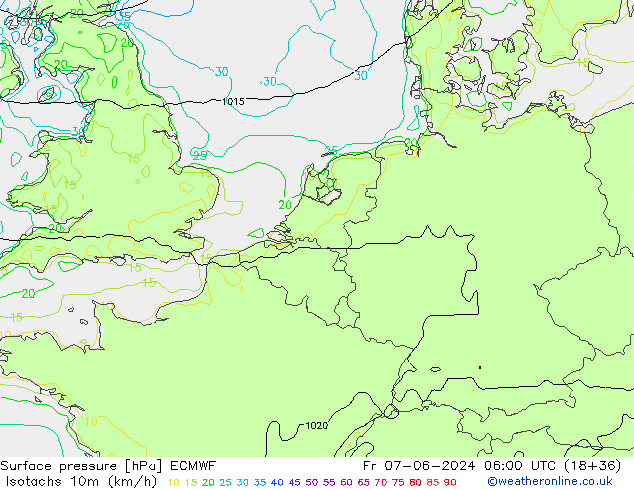 Isotachs (kph) ECMWF Fr 07.06.2024 06 UTC