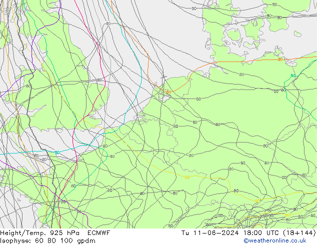 Height/Temp. 925 hPa ECMWF mar 11.06.2024 18 UTC