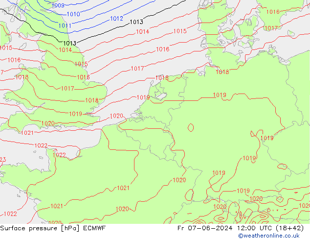 Luchtdruk (Grond) ECMWF vr 07.06.2024 12 UTC