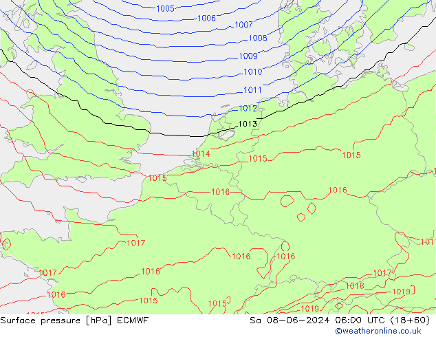 Surface pressure ECMWF Sa 08.06.2024 06 UTC