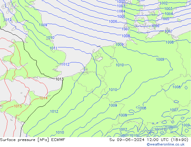 Surface pressure ECMWF Su 09.06.2024 12 UTC