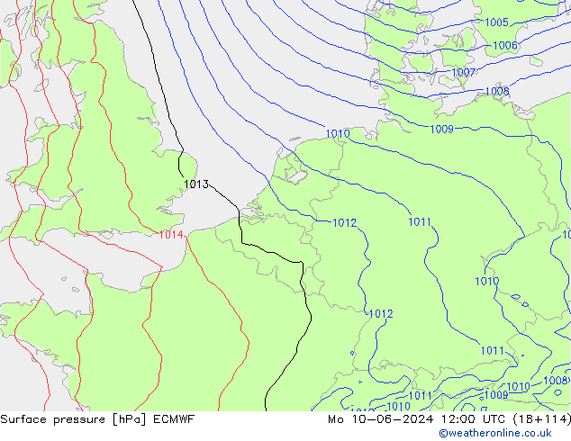 Surface pressure ECMWF Mo 10.06.2024 12 UTC