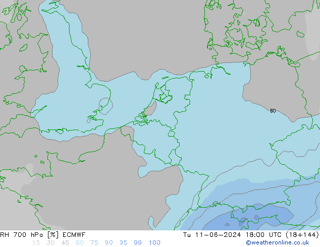 Humedad rel. 700hPa ECMWF mar 11.06.2024 18 UTC