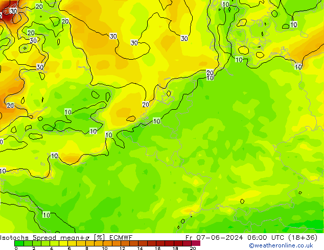 Isotachen Spread ECMWF Fr 07.06.2024 06 UTC