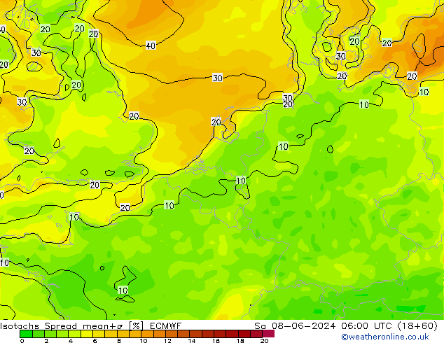 Isotachen Spread ECMWF Sa 08.06.2024 06 UTC