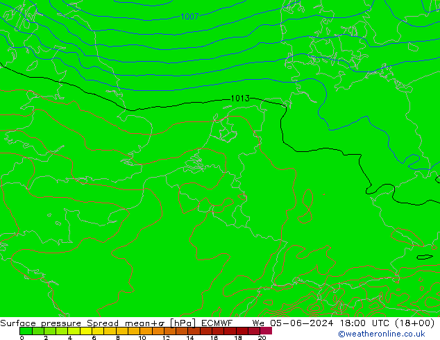 pressão do solo Spread ECMWF Qua 05.06.2024 18 UTC