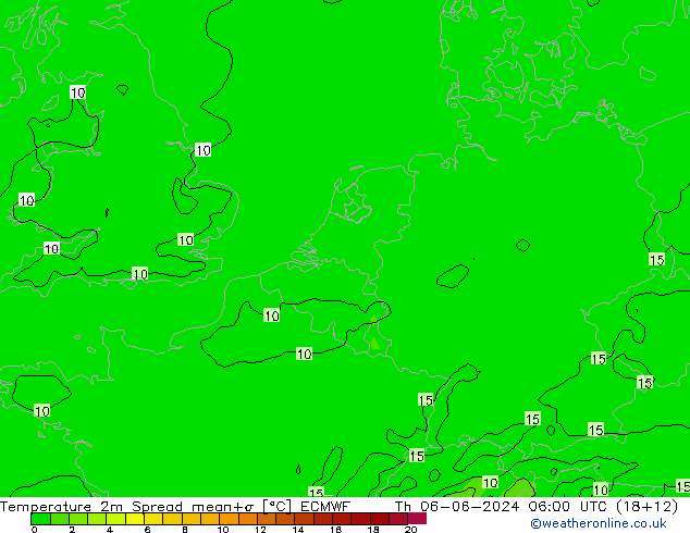 Temperaturkarte Spread ECMWF Do 06.06.2024 06 UTC