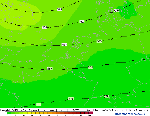 Height 500 hPa Spread ECMWF Sa 08.06.2024 06 UTC