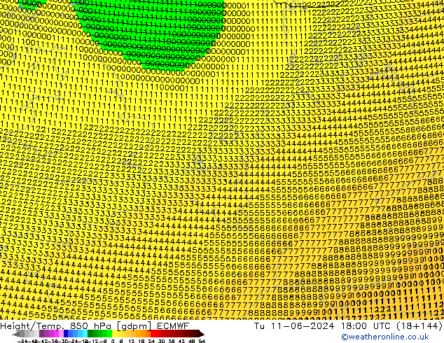 Height/Temp. 850 hPa ECMWF Tu 11.06.2024 18 UTC