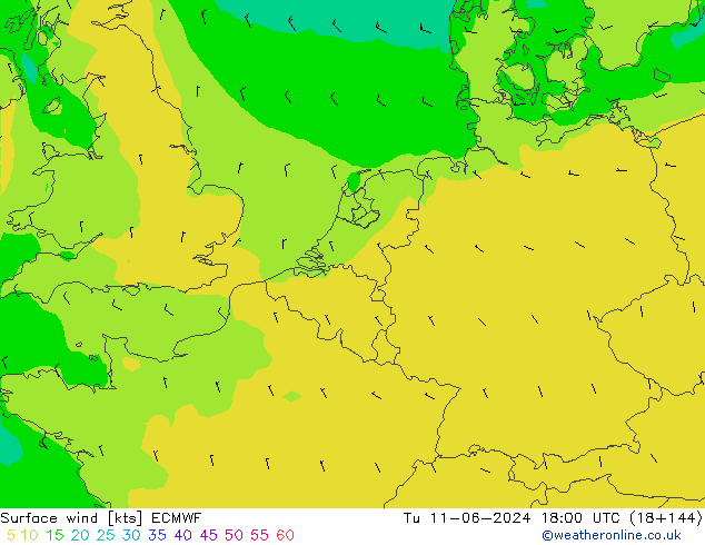 Vento 10 m ECMWF Ter 11.06.2024 18 UTC