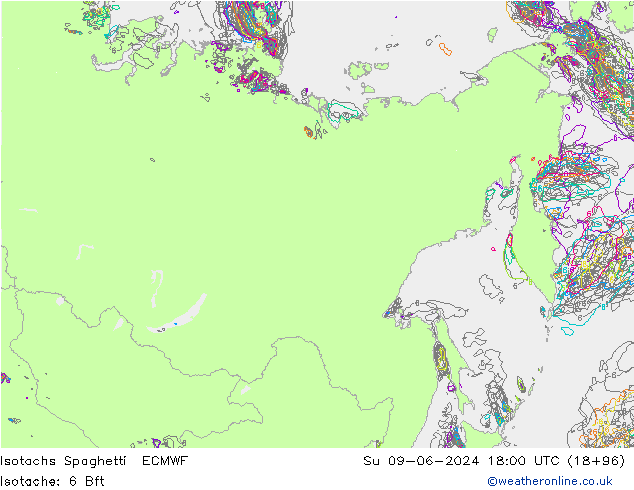 Isotachs Spaghetti ECMWF dim 09.06.2024 18 UTC