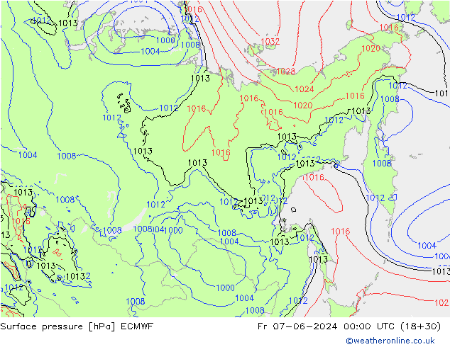 Atmosférický tlak ECMWF Pá 07.06.2024 00 UTC