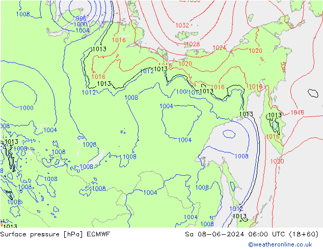 Surface pressure ECMWF Sa 08.06.2024 06 UTC