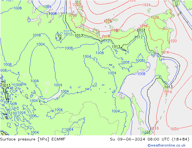 pressão do solo ECMWF Dom 09.06.2024 06 UTC