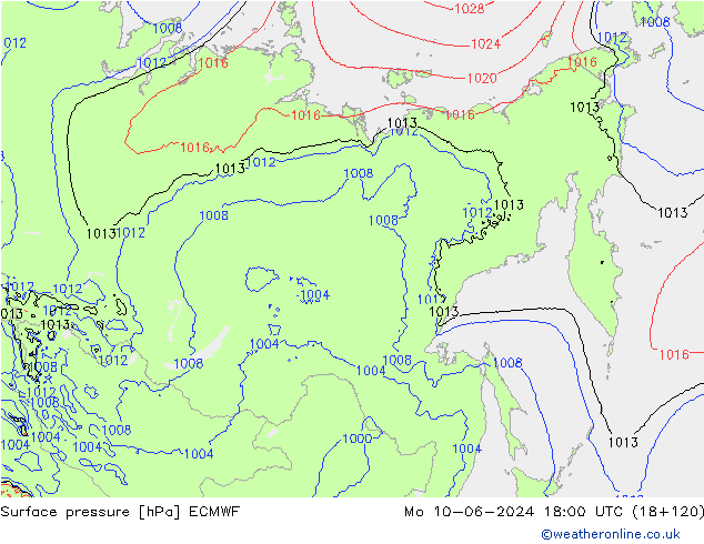 Luchtdruk (Grond) ECMWF ma 10.06.2024 18 UTC