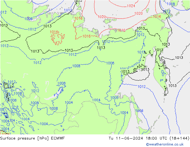 Atmosférický tlak ECMWF Út 11.06.2024 18 UTC