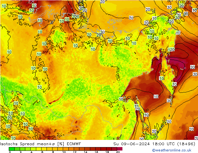 Isotachs Spread ECMWF dim 09.06.2024 18 UTC