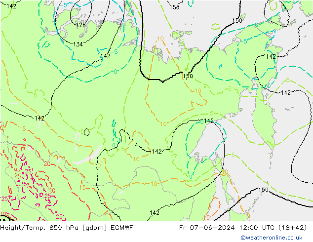 Height/Temp. 850 hPa ECMWF Pá 07.06.2024 12 UTC