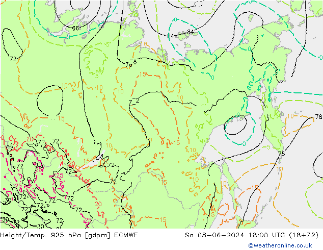 Height/Temp. 925 hPa ECMWF  08.06.2024 18 UTC