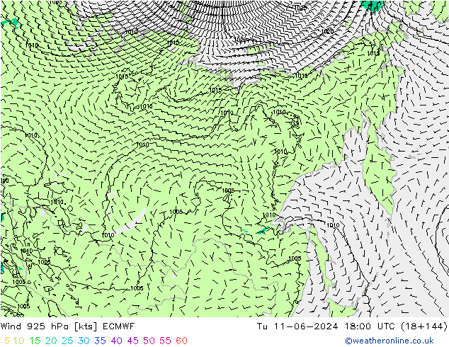 Wind 925 hPa ECMWF Tu 11.06.2024 18 UTC