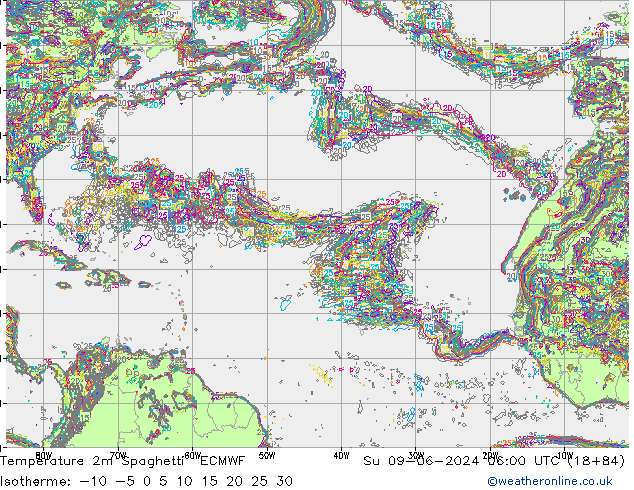 Temperature 2m Spaghetti ECMWF Ne 09.06.2024 06 UTC