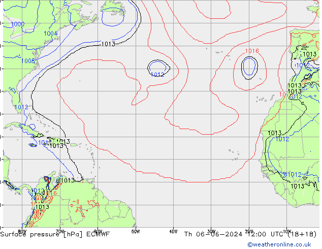 Surface pressure ECMWF Th 06.06.2024 12 UTC