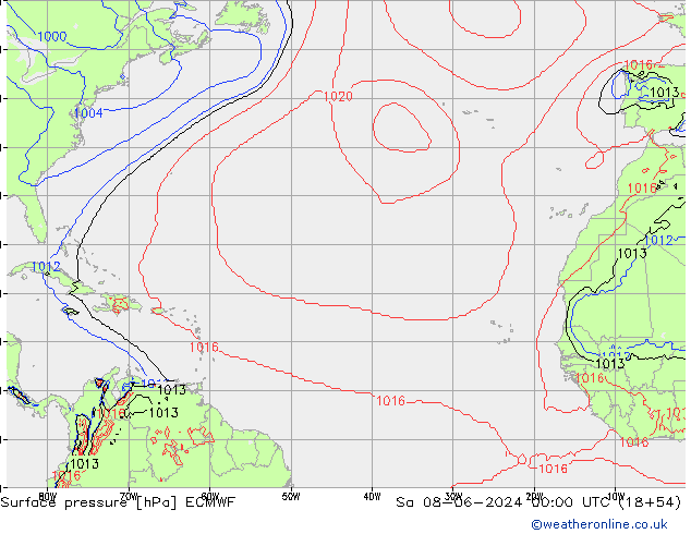 Pressione al suolo ECMWF sab 08.06.2024 00 UTC