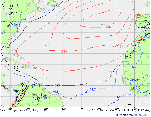 Surface pressure ECMWF Tu 11.06.2024 18 UTC