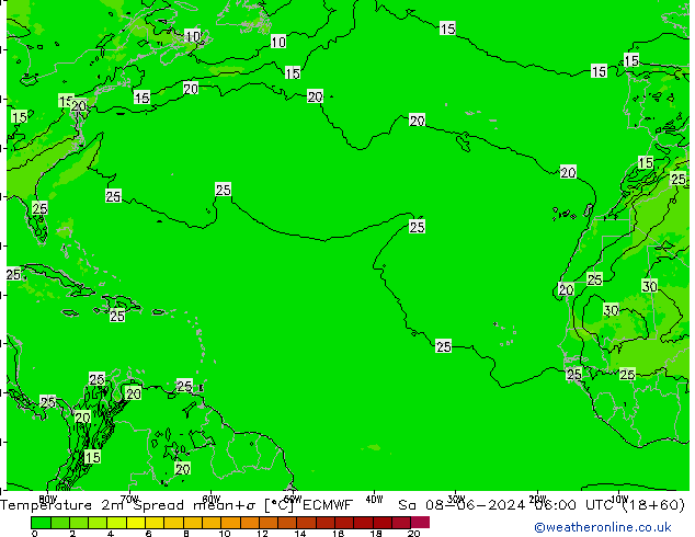 Temperatura 2m Spread ECMWF sáb 08.06.2024 06 UTC