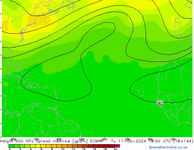 Height 500 hPa Spread ECMWF Út 11.06.2024 18 UTC