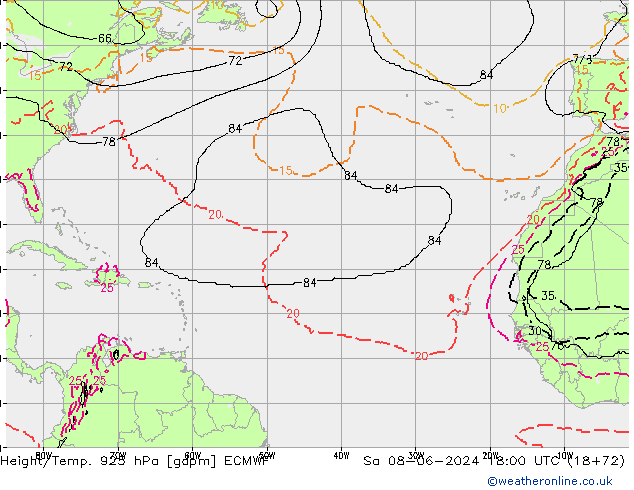 Height/Temp. 925 гПа ECMWF сб 08.06.2024 18 UTC