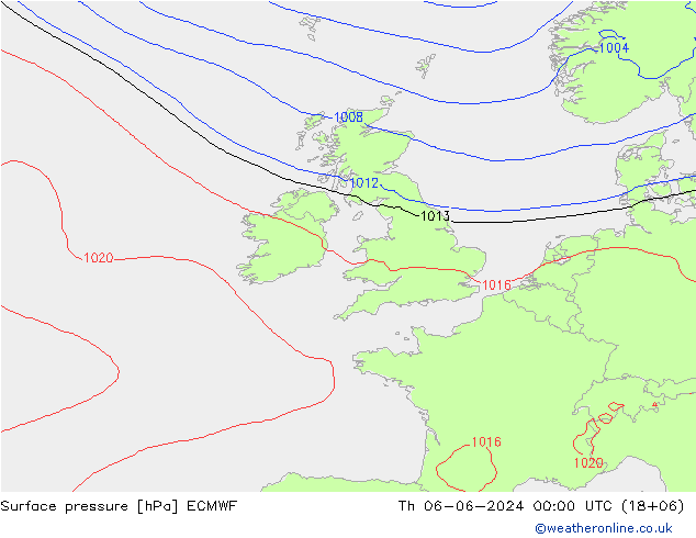 Luchtdruk (Grond) ECMWF do 06.06.2024 00 UTC