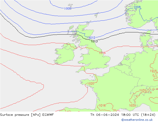 Atmosférický tlak ECMWF Čt 06.06.2024 18 UTC