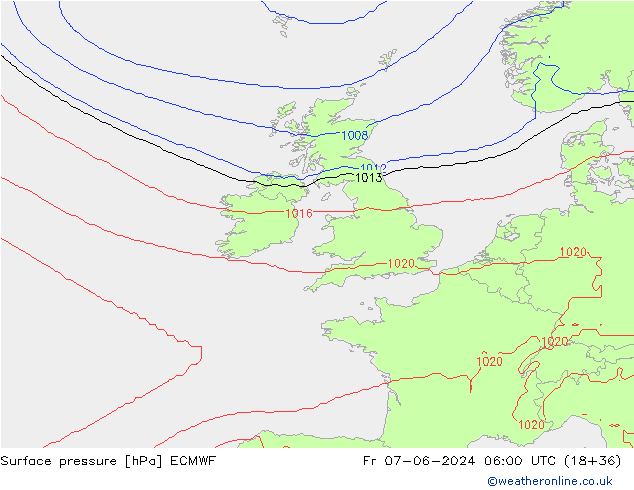 Luchtdruk (Grond) ECMWF vr 07.06.2024 06 UTC