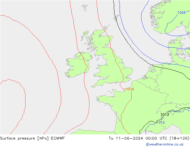 Surface pressure ECMWF Tu 11.06.2024 00 UTC