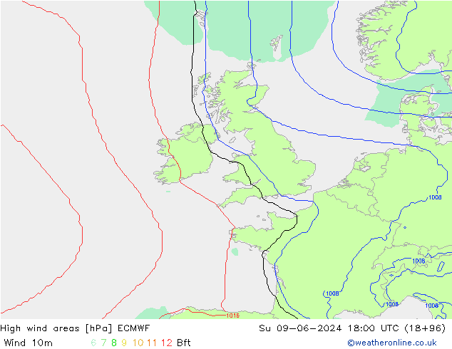 High wind areas ECMWF Ne 09.06.2024 18 UTC