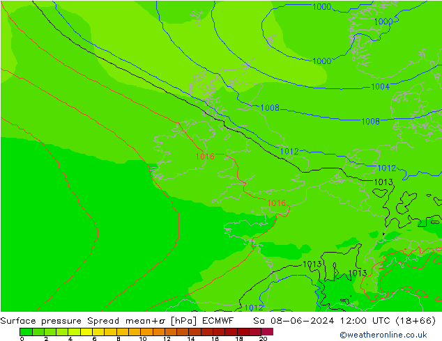 Luchtdruk op zeeniveau Spread ECMWF za 08.06.2024 12 UTC