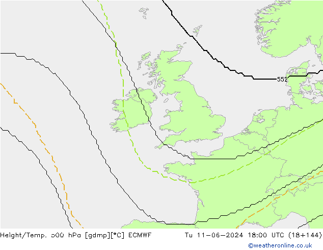 Height/Temp. 500 hPa ECMWF Tu 11.06.2024 18 UTC