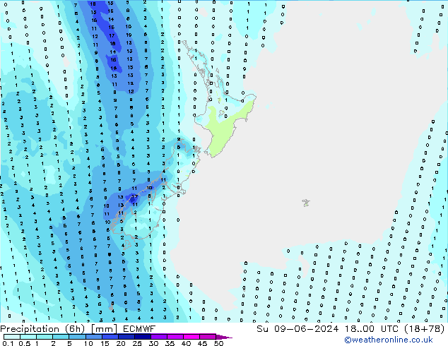 Precipitação (6h) ECMWF Dom 09.06.2024 00 UTC