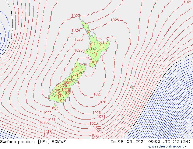 Surface pressure ECMWF Sa 08.06.2024 00 UTC